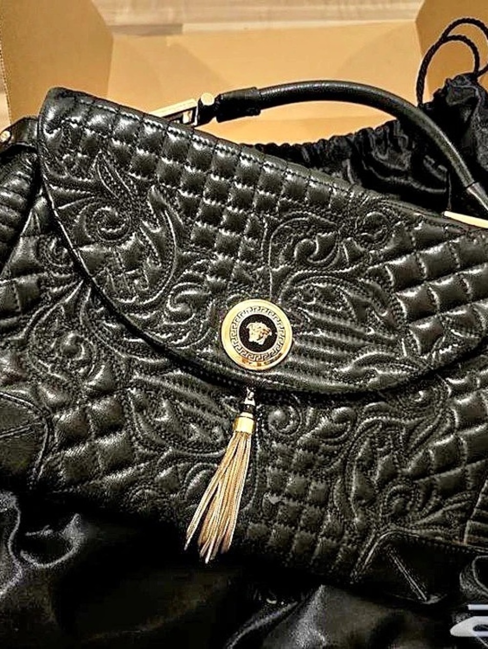 Versace Vanitas Baroque Quilted Handbag Black Shoulder Bag